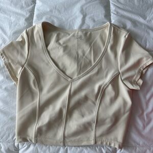 Aerie Offline Elegant Cream V-Neck Crop Top